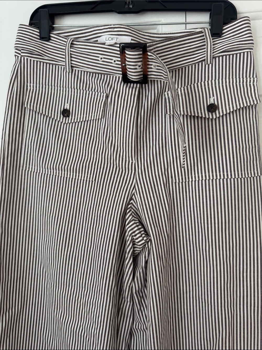 LOFT High-Waist Wide Leg Striped Pants with Belt - Black & White - Picture 4 of 4